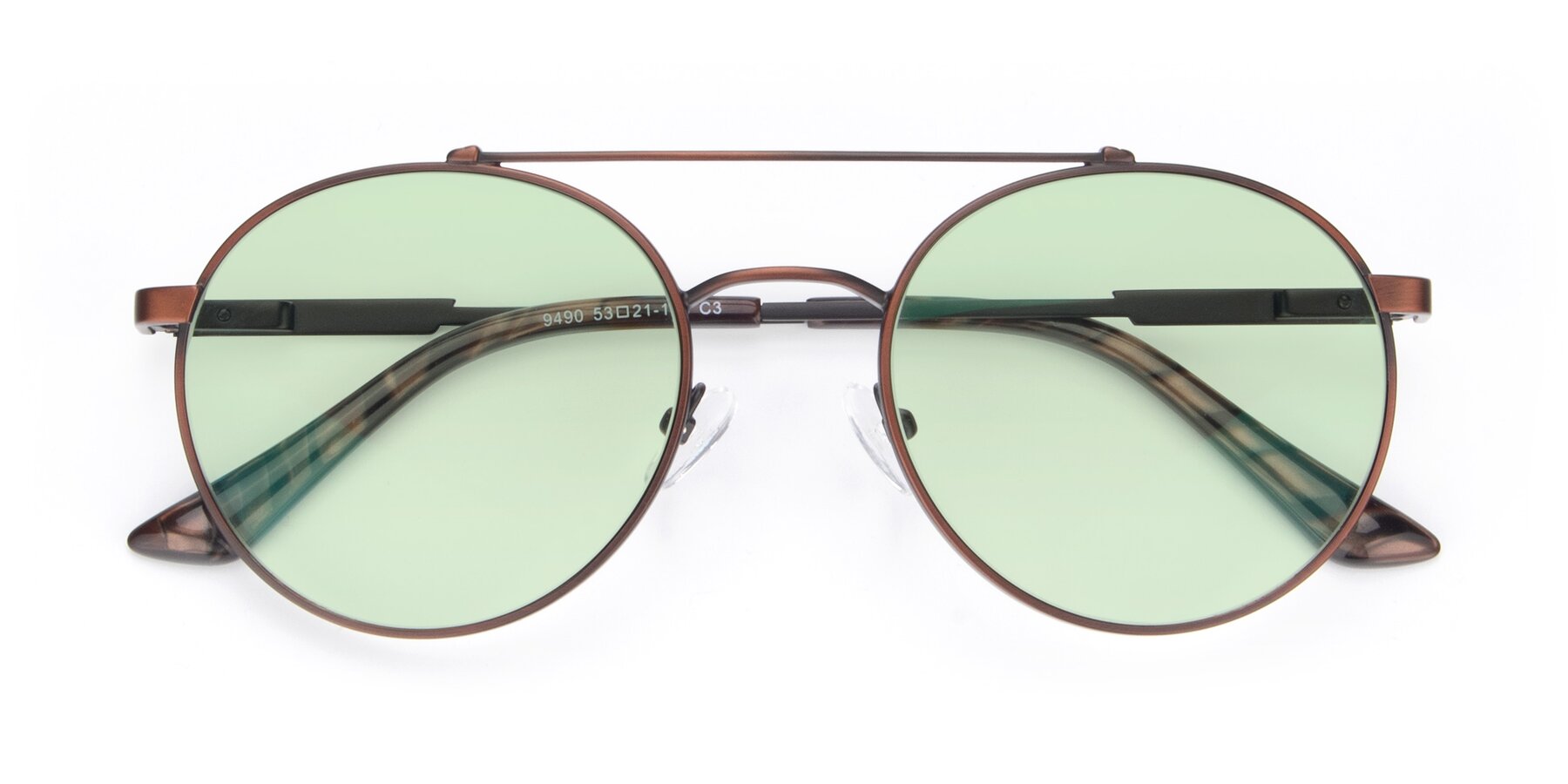 Folded Front of 9490 in Antique Brown with Light Green Tinted Lenses
