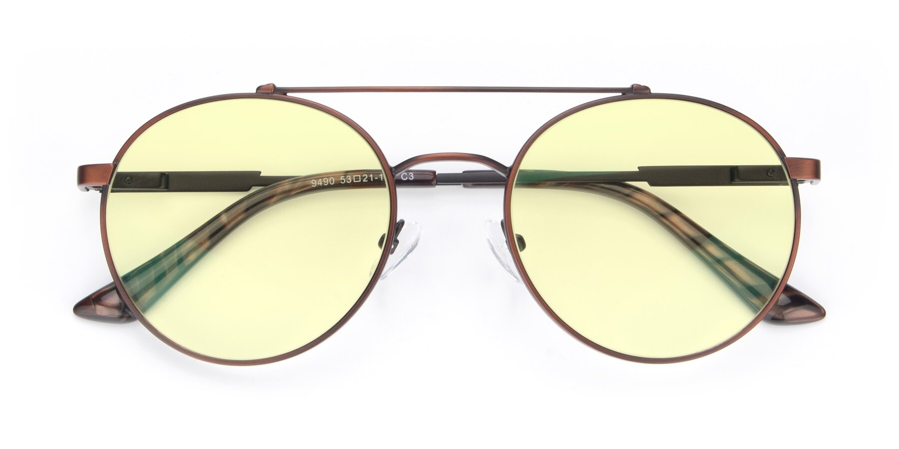 Folded Front of 9490 in Antique Brown with Light Yellow Tinted Lenses
