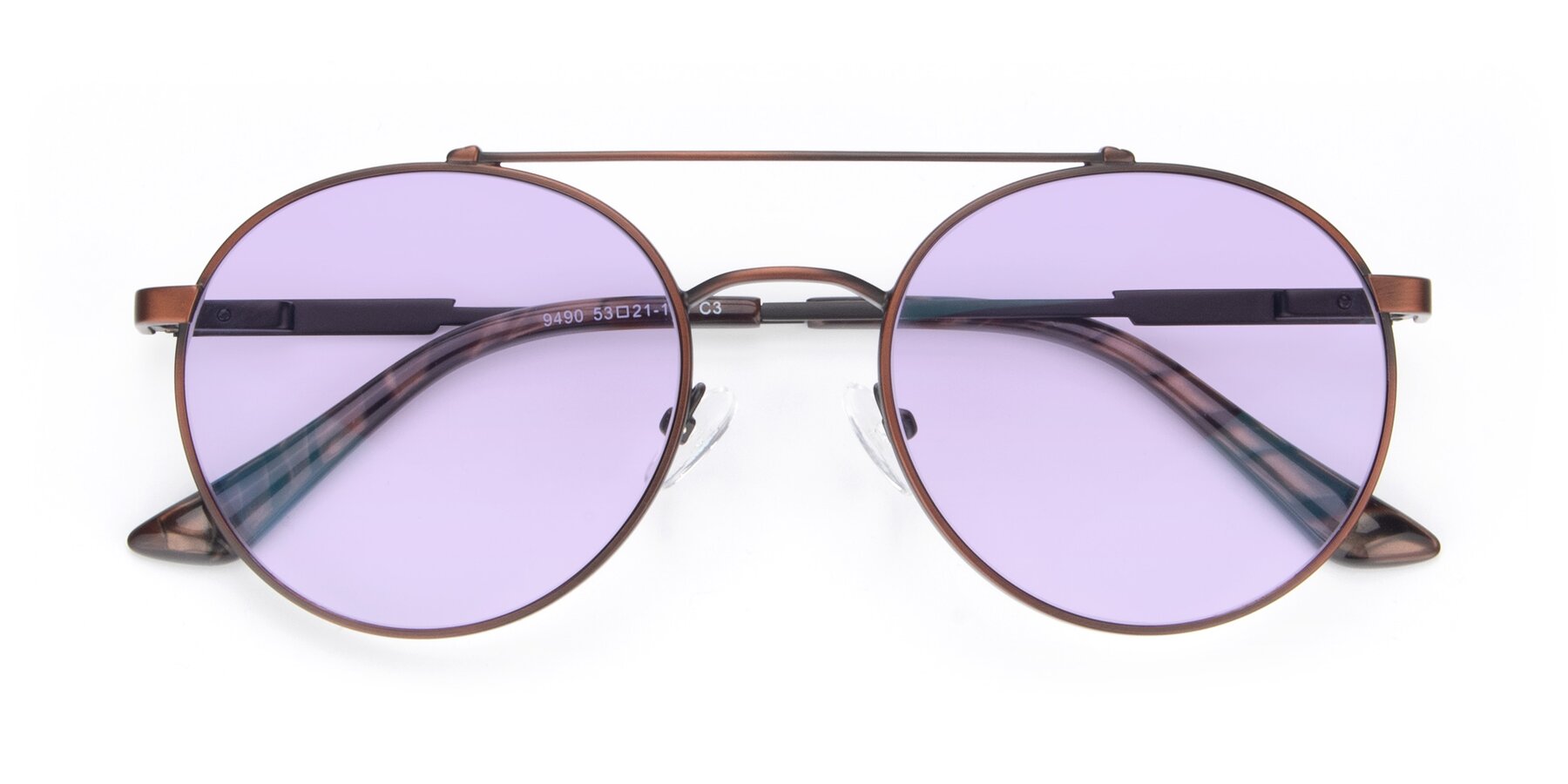 Folded Front of 9490 in Antique Brown with Light Purple Tinted Lenses