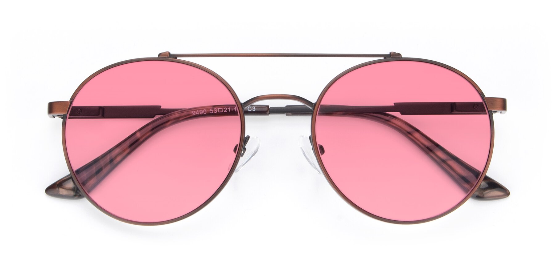 Folded Front of 9490 in Antique Brown with Pink Tinted Lenses