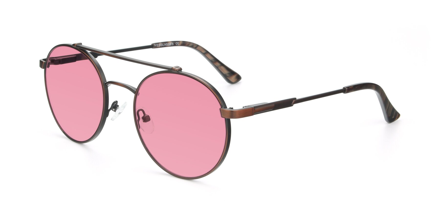 Angle of 9490 in Antique Brown with Pink Tinted Lenses