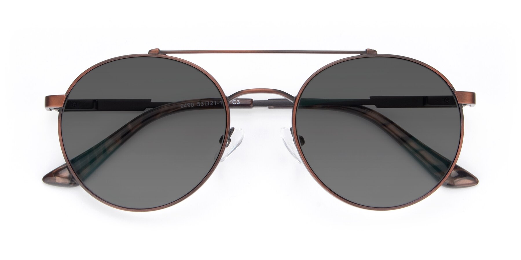 Folded Front of 9490 in Antique Brown with Medium Gray Tinted Lenses