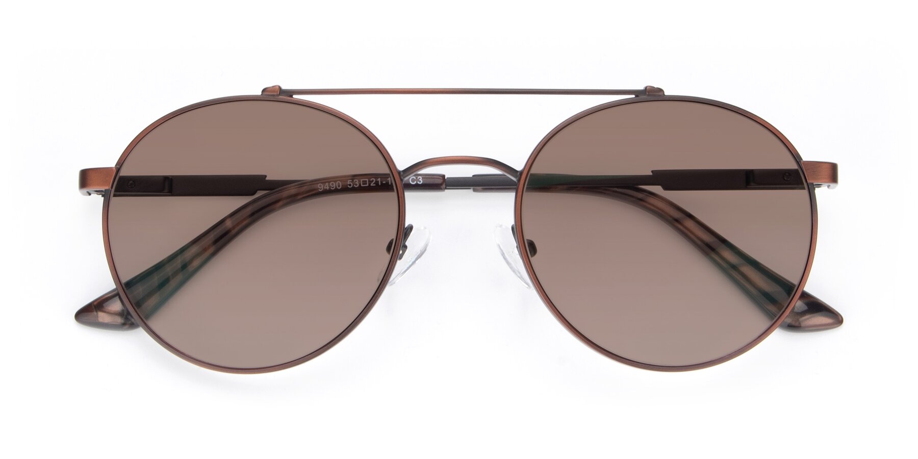 Folded Front of 9490 in Antique Brown with Medium Brown Tinted Lenses