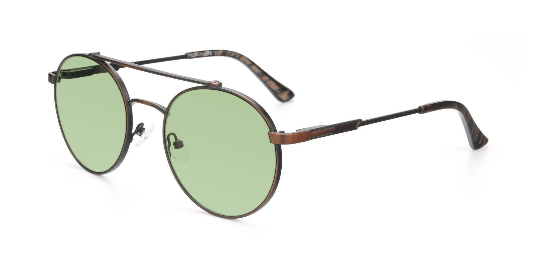 Angle of 9490 in Antique Brown with Medium Green Tinted Lenses