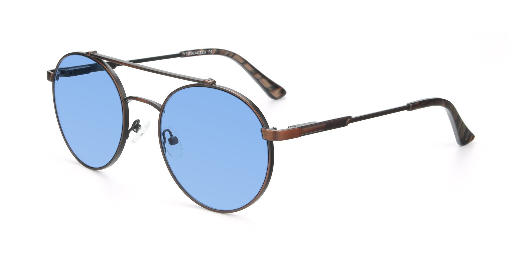 Angle of 9490 in Antique Brown with Medium Blue Tinted Lenses