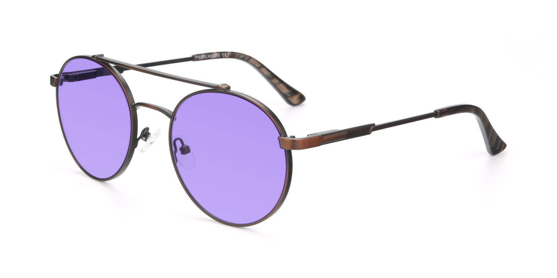 Angle of 9490 in Antique Brown with Medium Purple Tinted Lenses