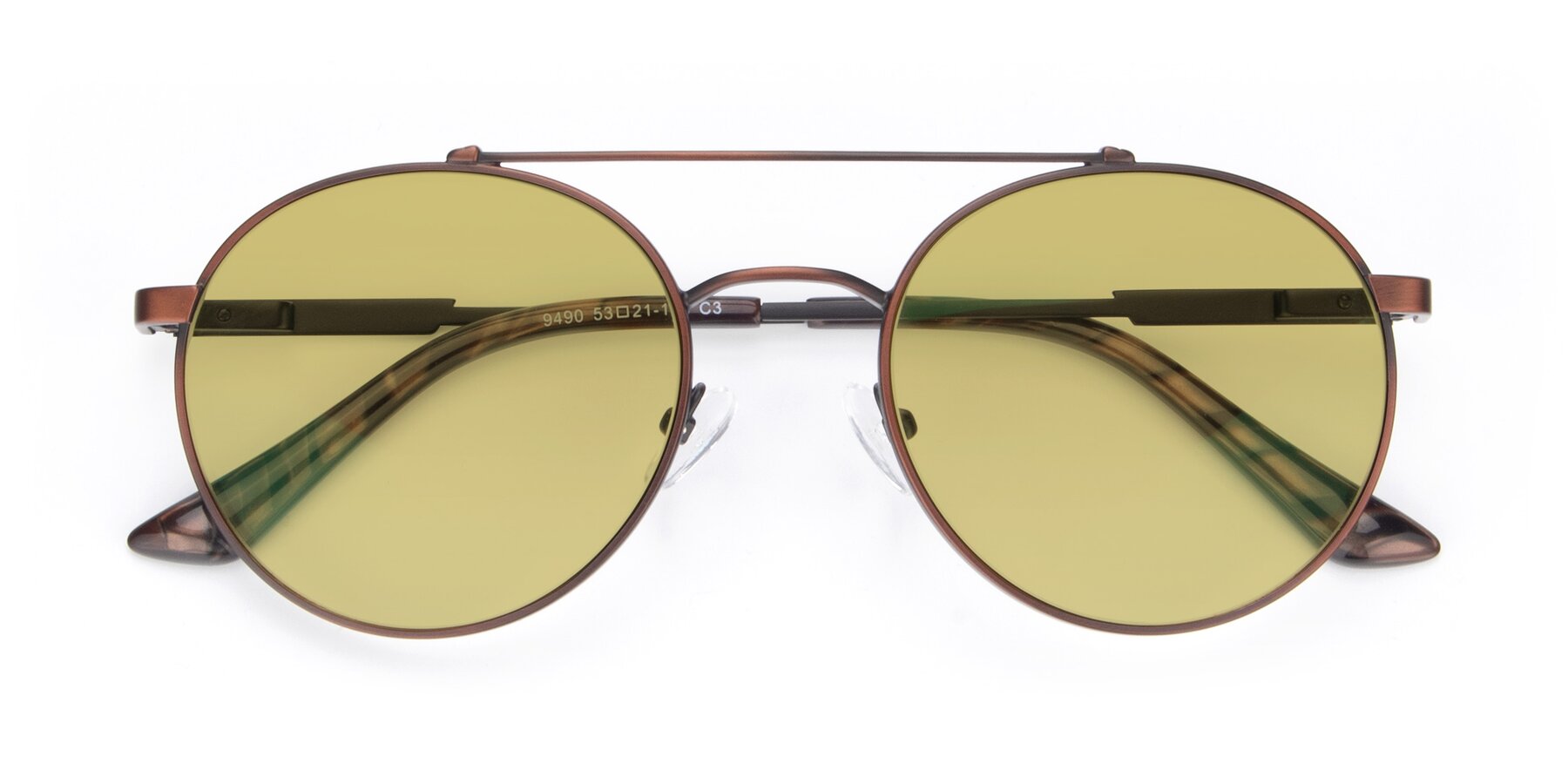 Folded Front of 9490 in Antique Brown with Medium Champagne Tinted Lenses