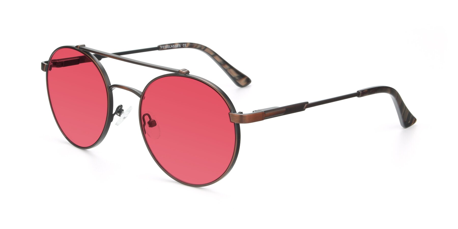 Angle of 9490 in Antique Brown with Red Tinted Lenses