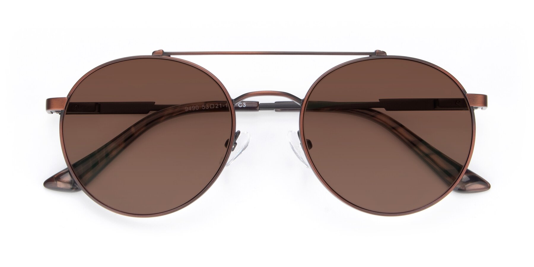 Folded Front of 9490 in Antique Brown with Brown Tinted Lenses