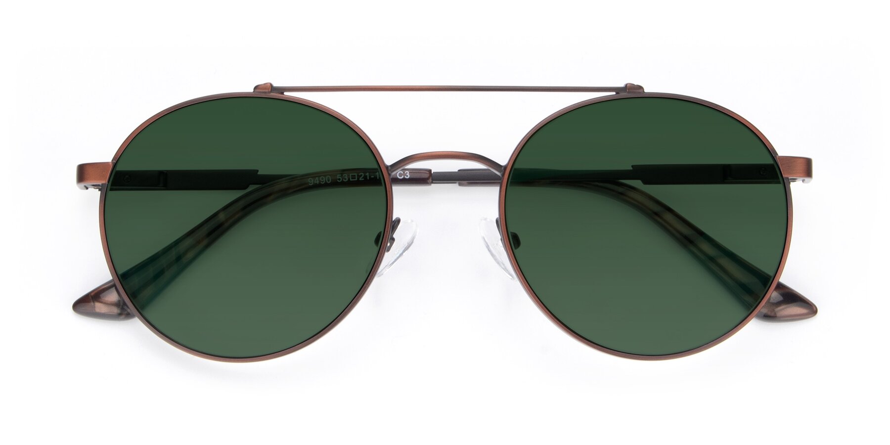 Folded Front of 9490 in Antique Brown with Green Tinted Lenses