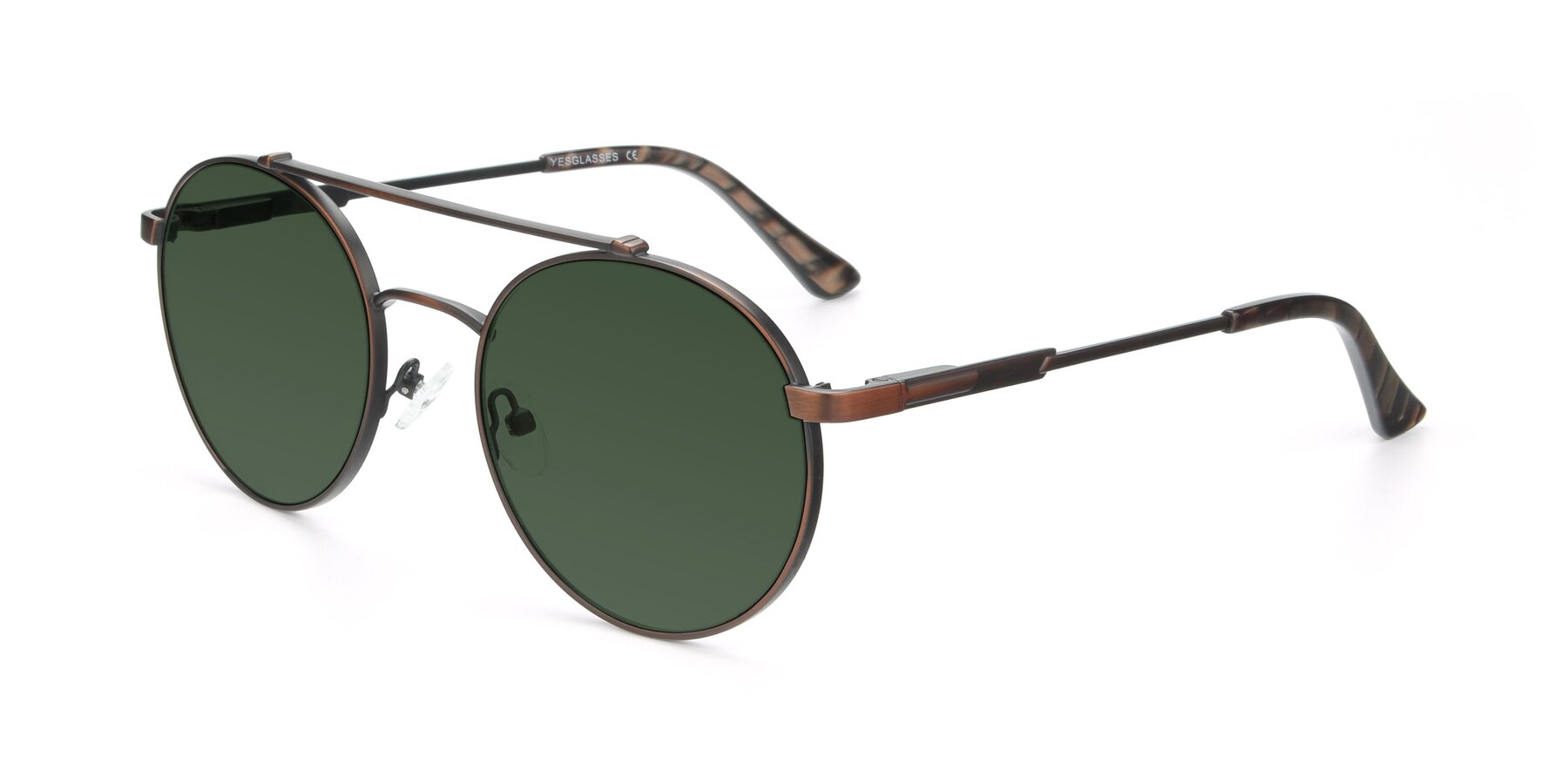 Angle of 9490 in Antique Brown with Green Tinted Lenses