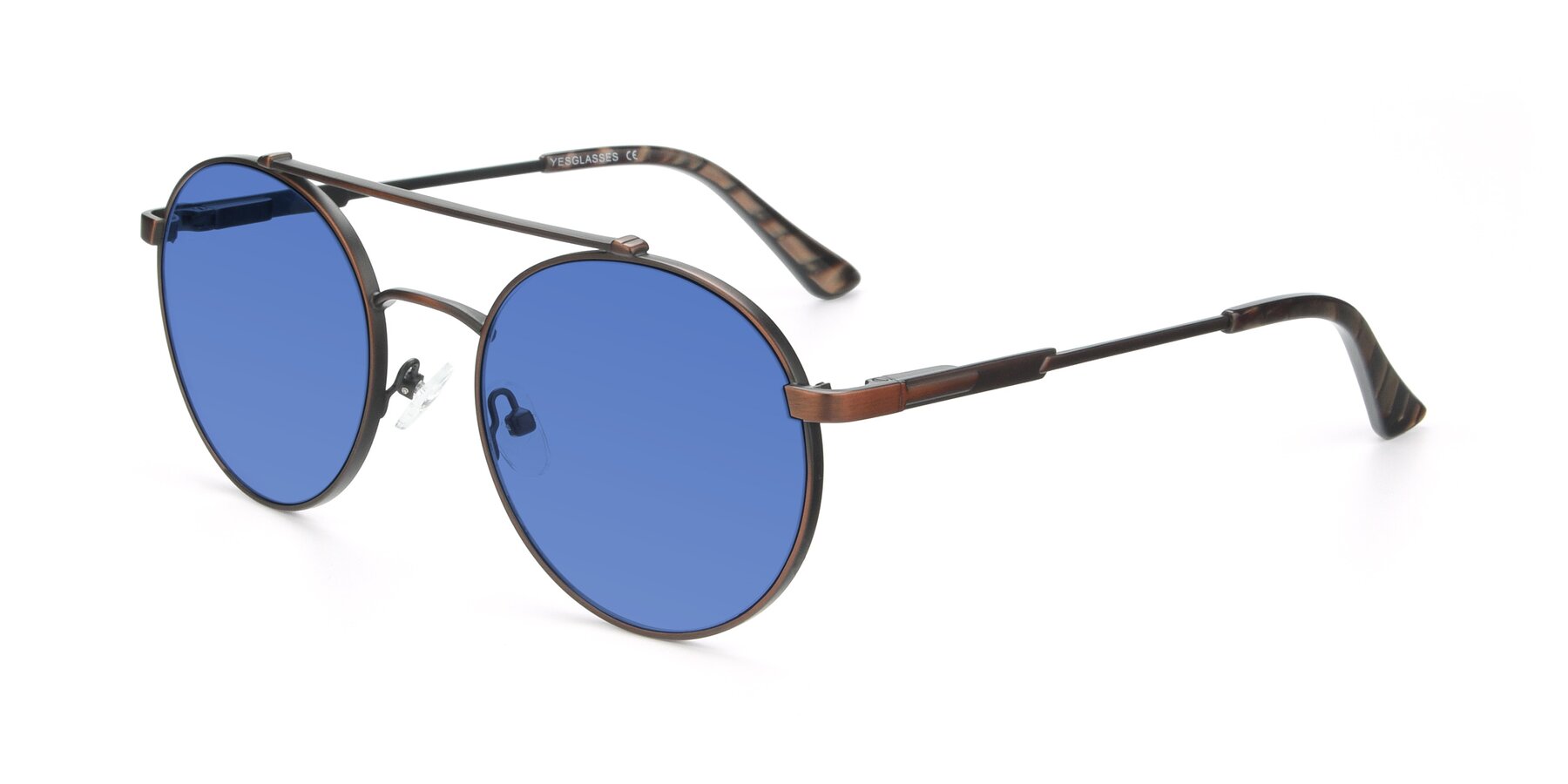 Angle of 9490 in Antique Brown with Blue Tinted Lenses
