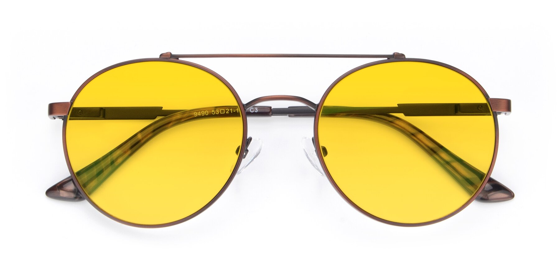 Folded Front of 9490 in Antique Brown with Yellow Tinted Lenses