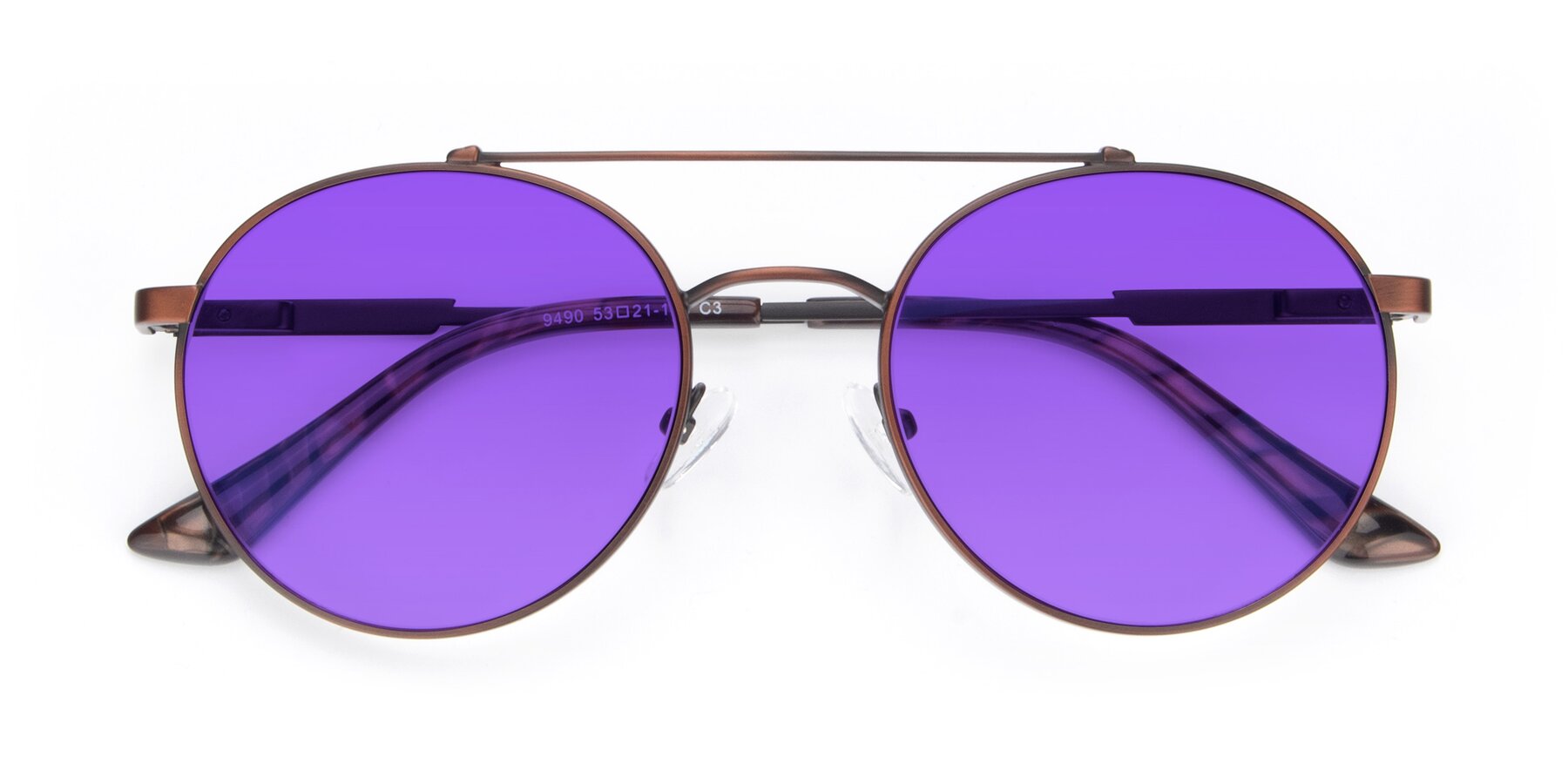 Folded Front of 9490 in Antique Brown with Purple Tinted Lenses
