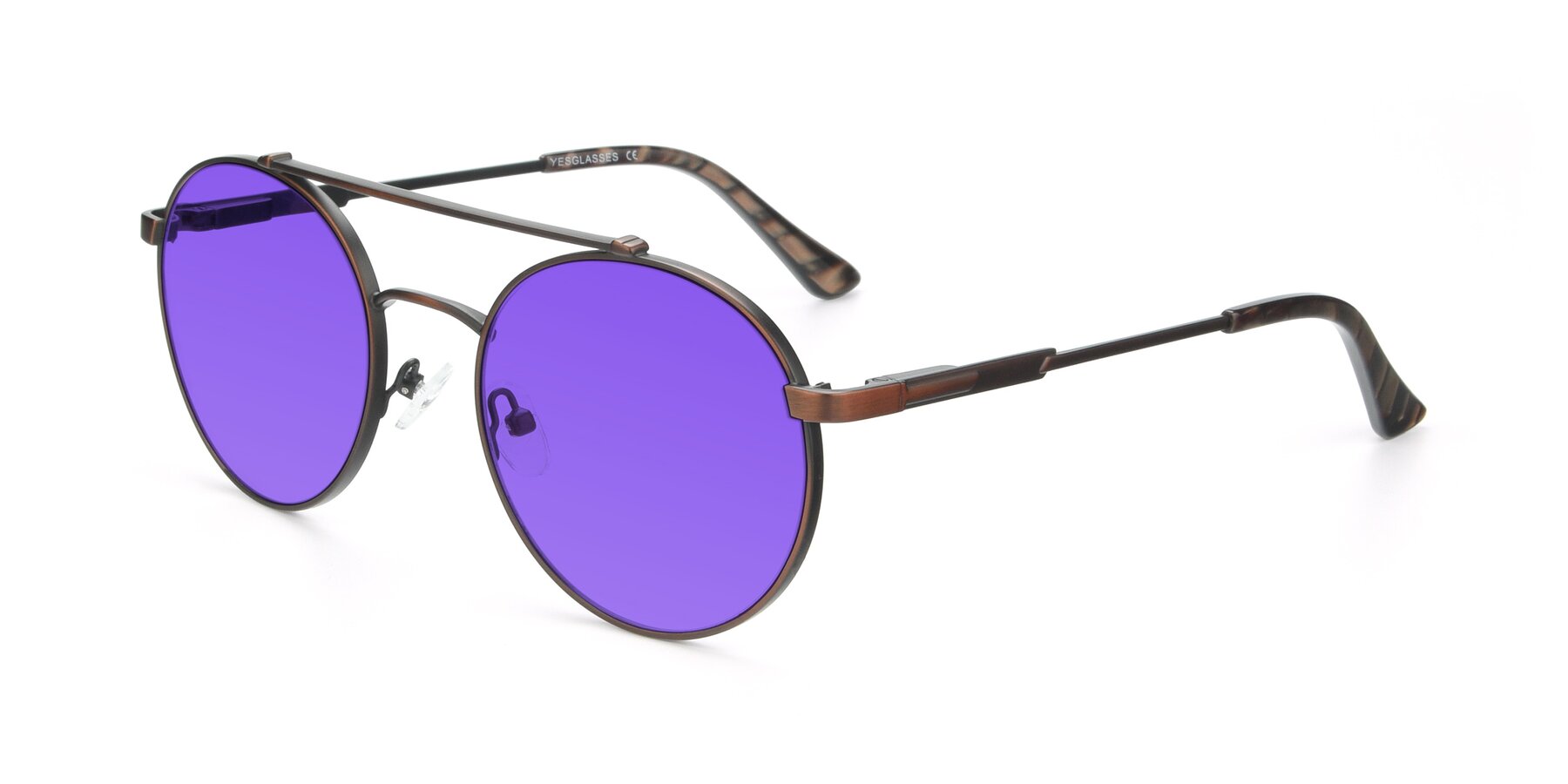 Angle of 9490 in Antique Brown with Purple Tinted Lenses