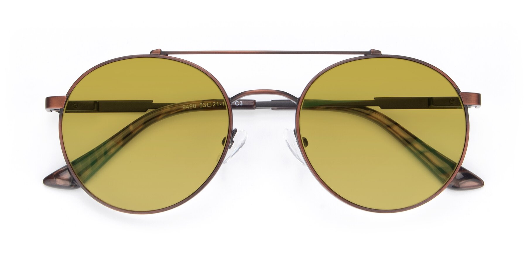 Folded Front of 9490 in Antique Brown with Champagne Tinted Lenses