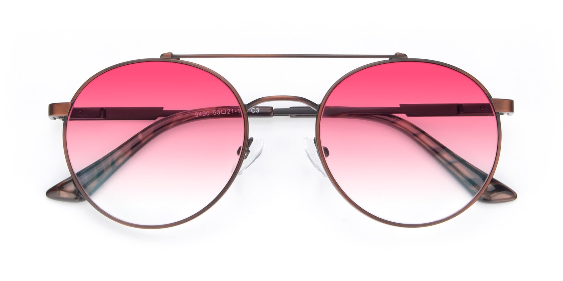 Folded Front of 9490 in Antique Brown with Pink Gradient Lenses