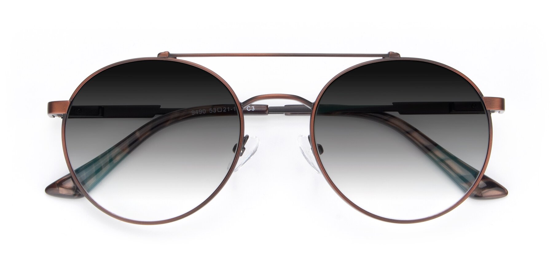 Folded Front of 9490 in Antique Brown with Gray Gradient Lenses
