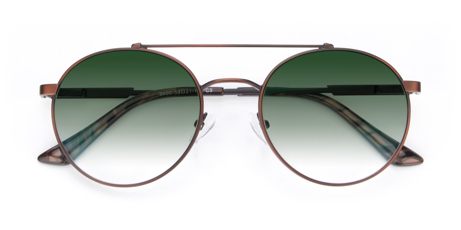 Folded Front of 9490 in Antique Brown with Green Gradient Lenses