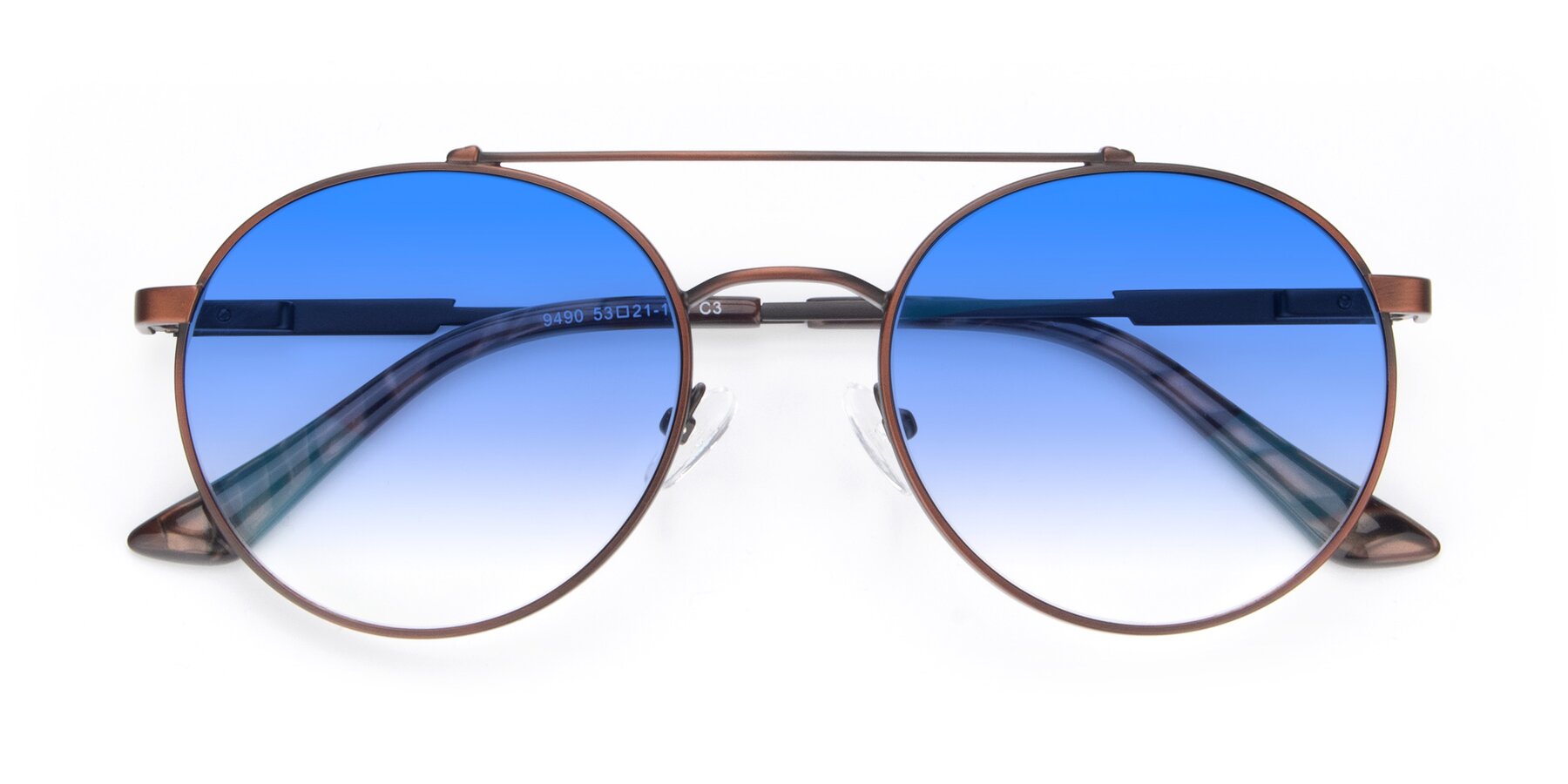 Folded Front of 9490 in Antique Brown with Blue Gradient Lenses