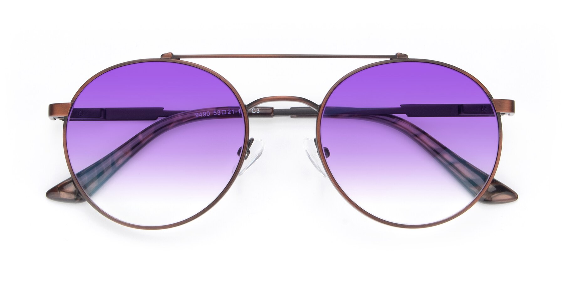 Folded Front of 9490 in Antique Brown with Purple Gradient Lenses