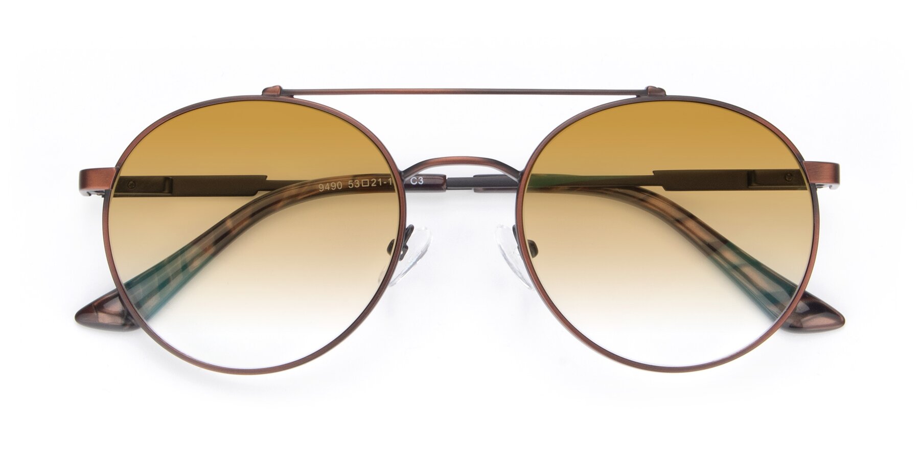 Folded Front of 9490 in Antique Brown with Champagne Gradient Lenses