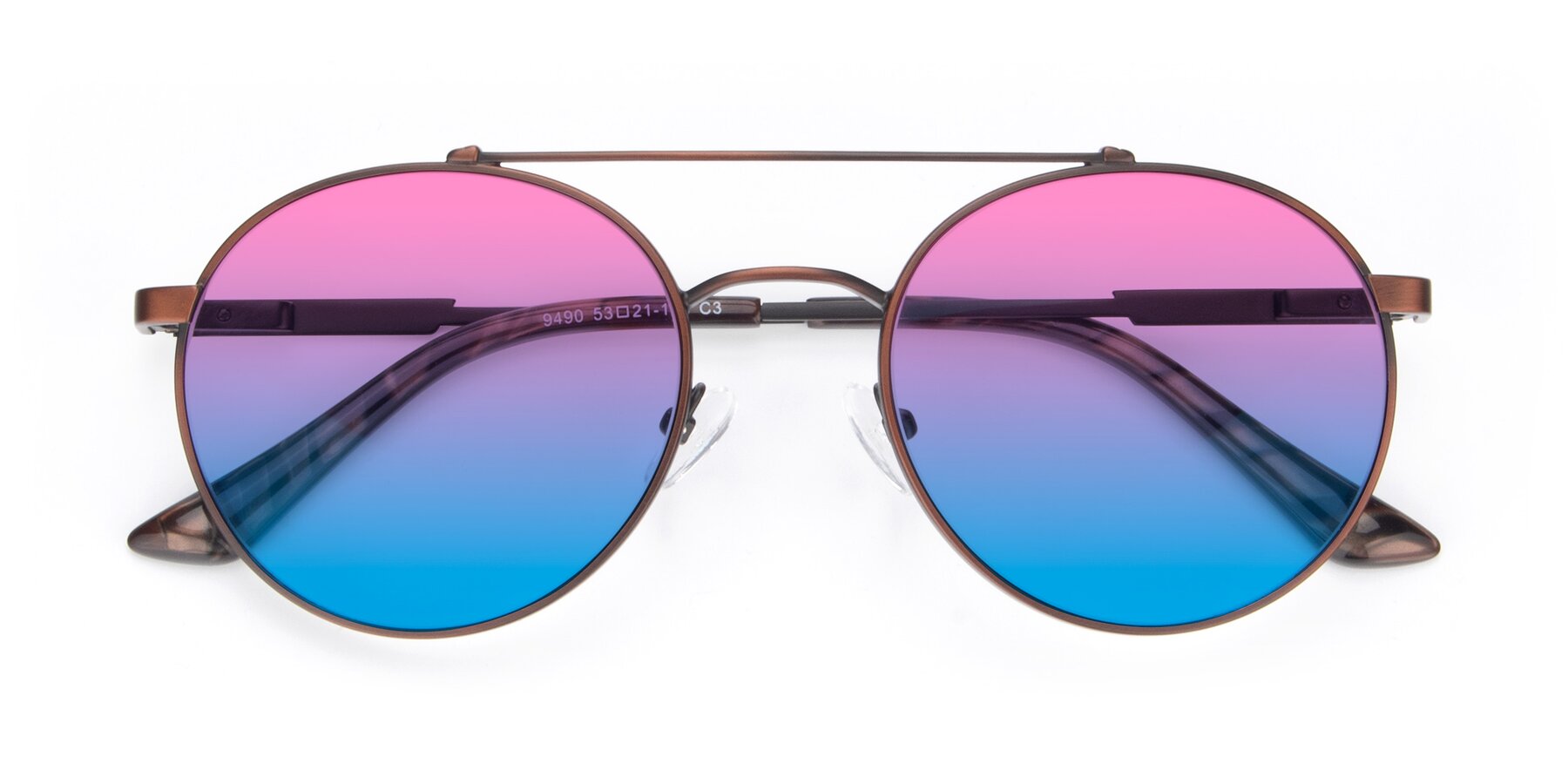 Folded Front of 9490 in Antique Brown with Pink / Blue Gradient Lenses