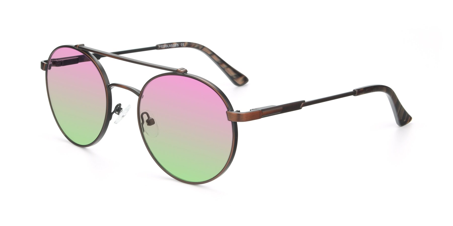 Angle of 9490 in Antique Brown with Pink / Green Gradient Lenses