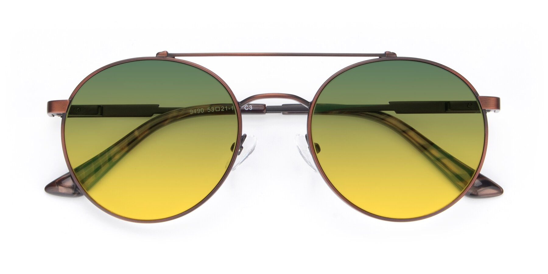 Folded Front of 9490 in Antique Brown with Green / Yellow Gradient Lenses