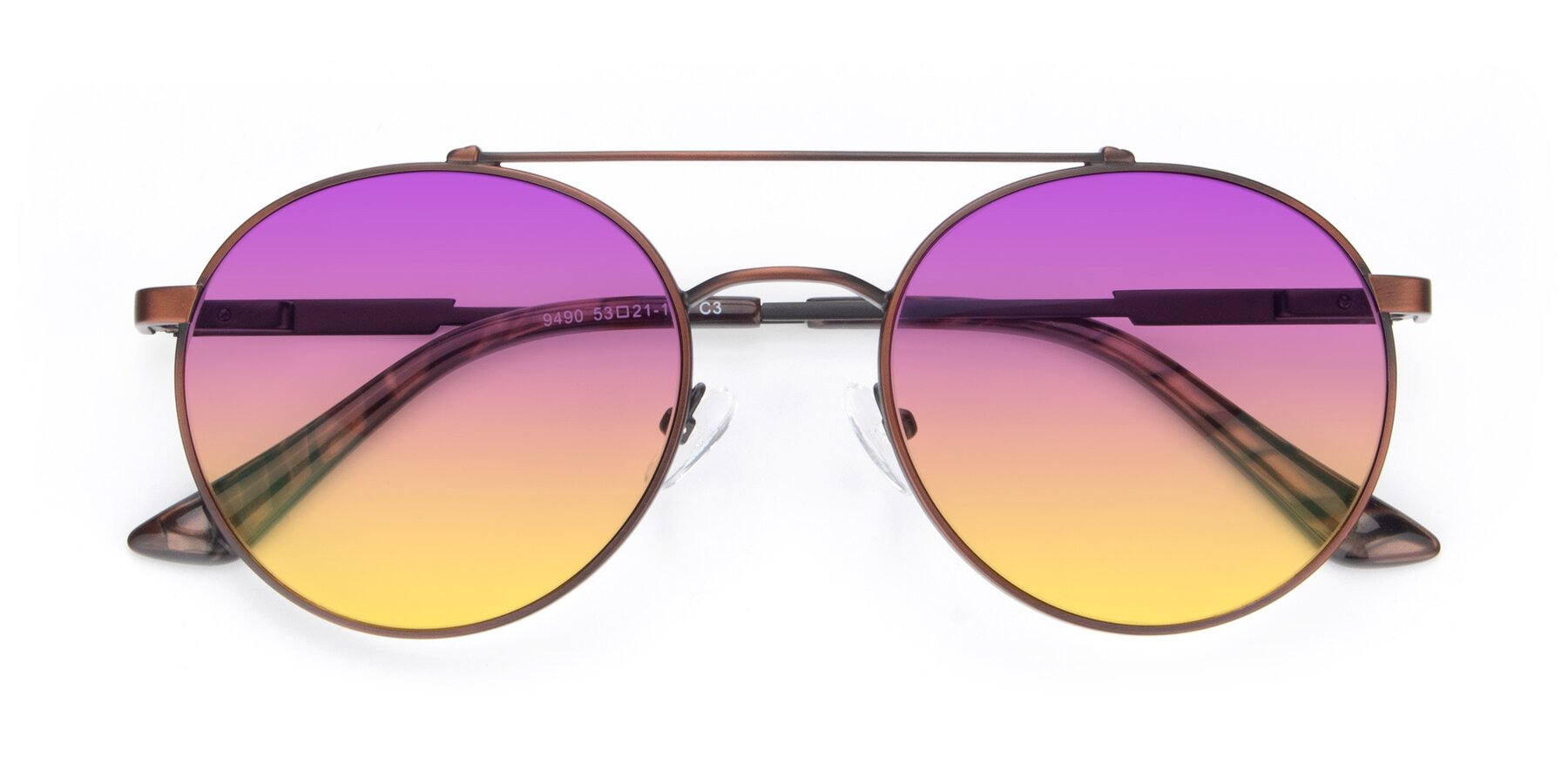 Folded Front of 9490 in Antique Brown with Purple / Yellow Gradient Lenses