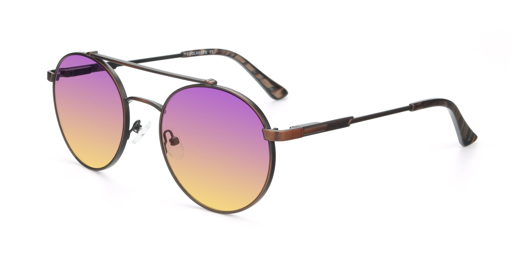 Angle of 9490 in Antique Brown with Purple / Yellow Gradient Lenses