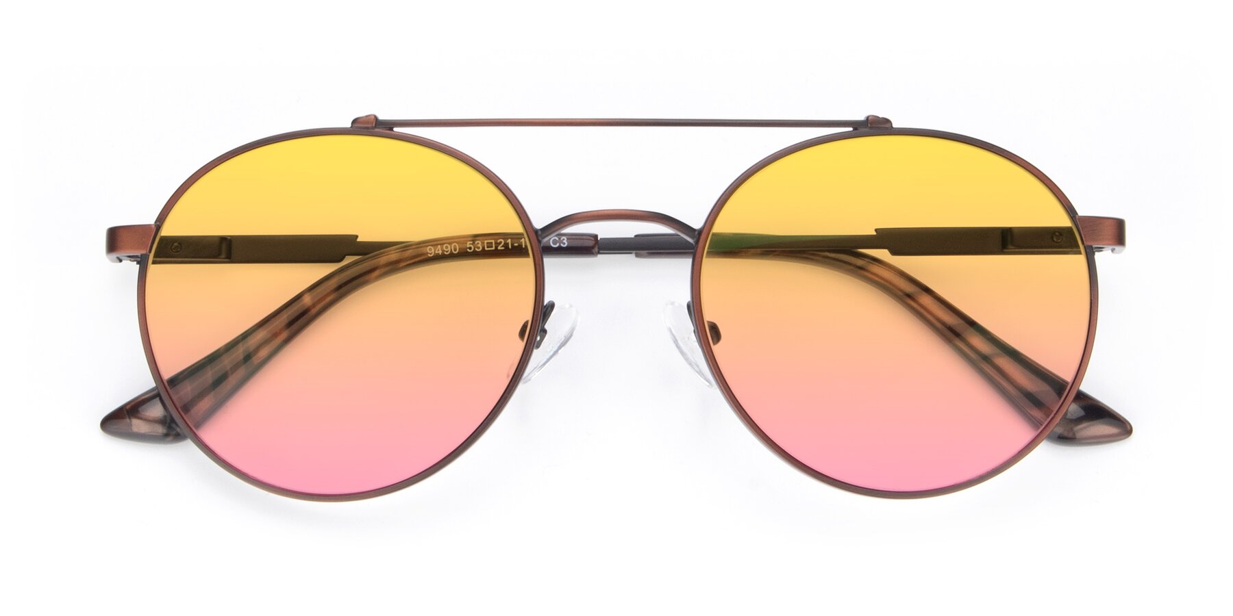 Folded Front of 9490 in Antique Brown with Yellow / Pink Gradient Lenses