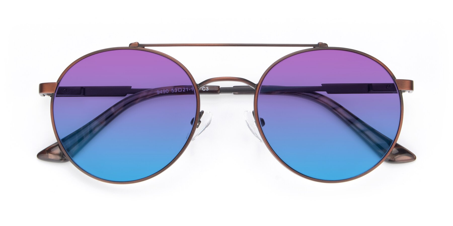 Folded Front of 9490 in Antique Brown with Purple / Blue Gradient Lenses