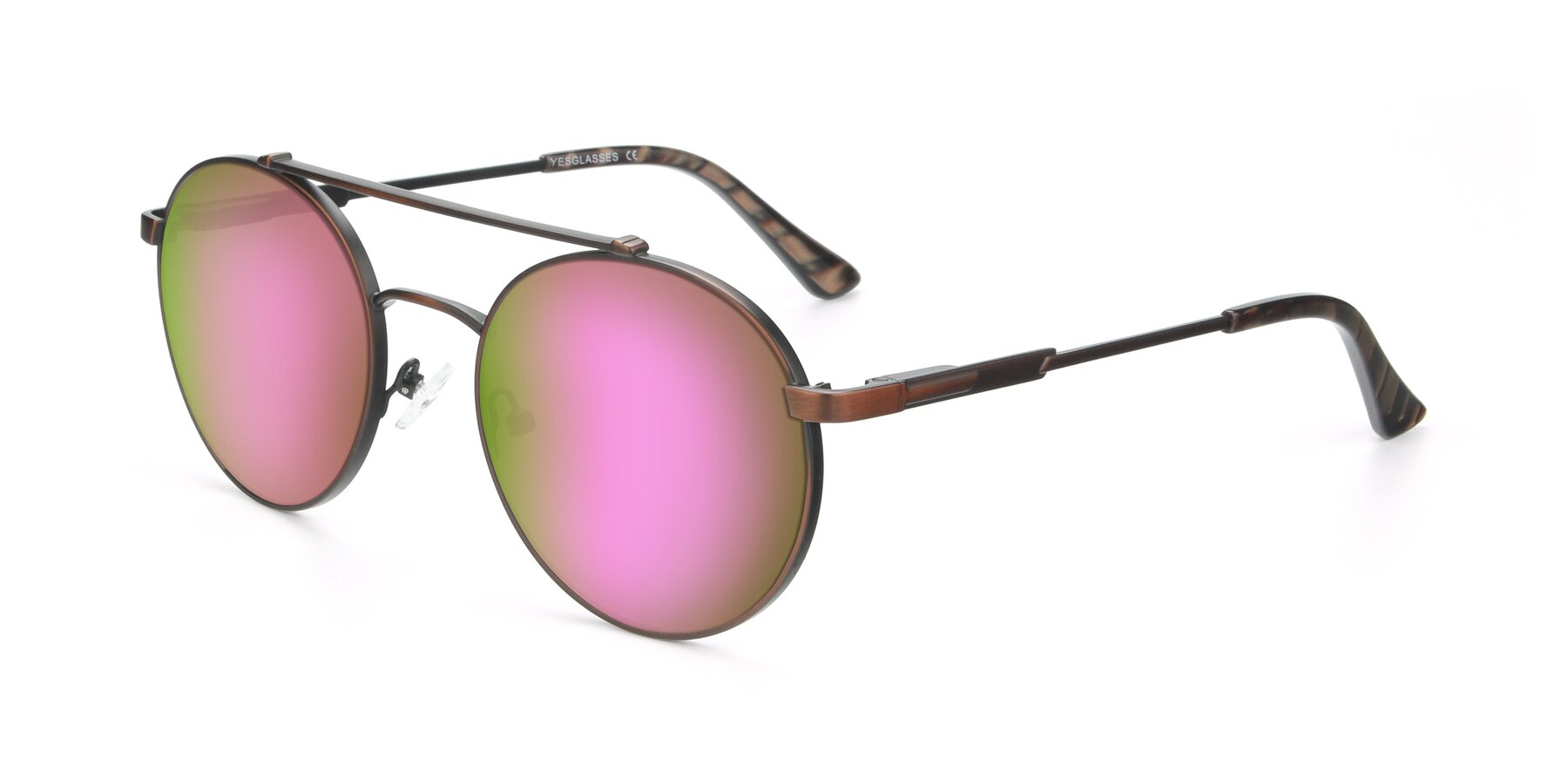 Angle of 9490 in Antique Brown with Pink Mirrored Lenses