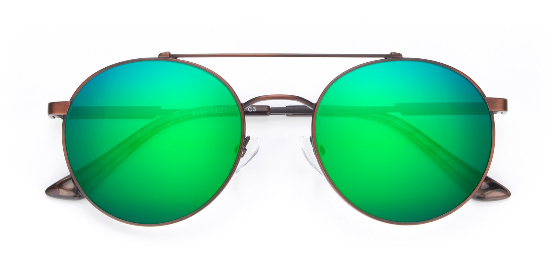 Folded Front of 9490 in Antique Brown with Green Mirrored Lenses