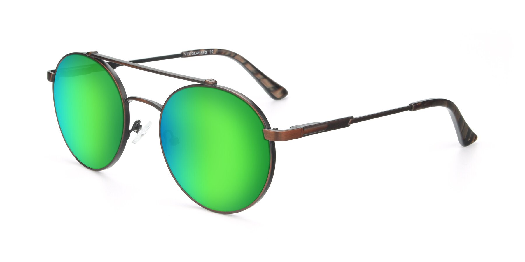 Angle of 9490 in Antique Brown with Green Mirrored Lenses