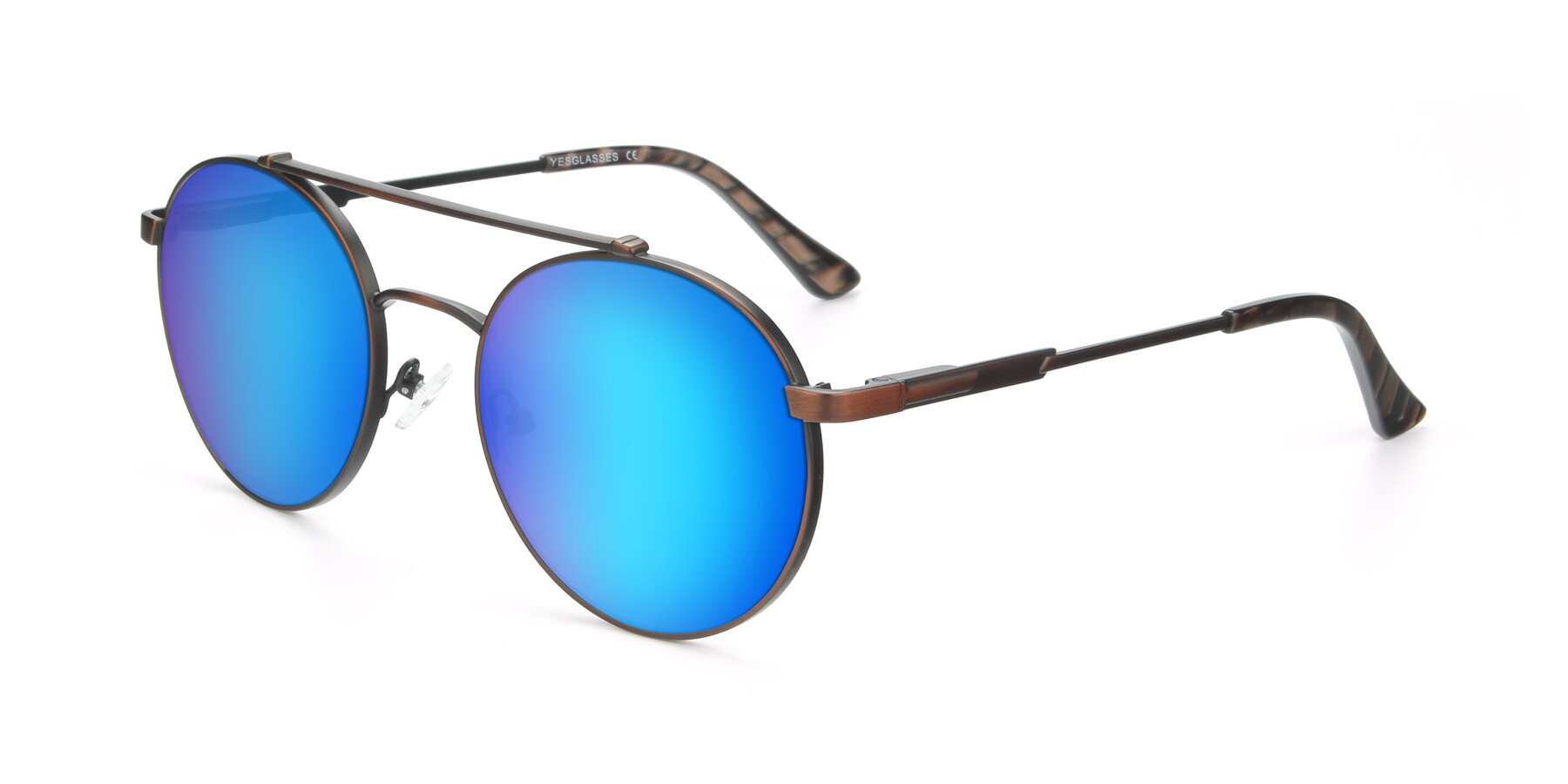 Angle of 9490 in Antique Brown with Blue Mirrored Lenses