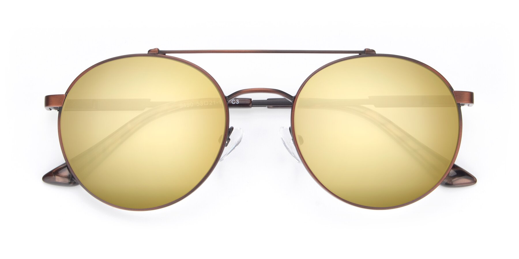 Folded Front of 9490 in Antique Brown with Gold Mirrored Lenses