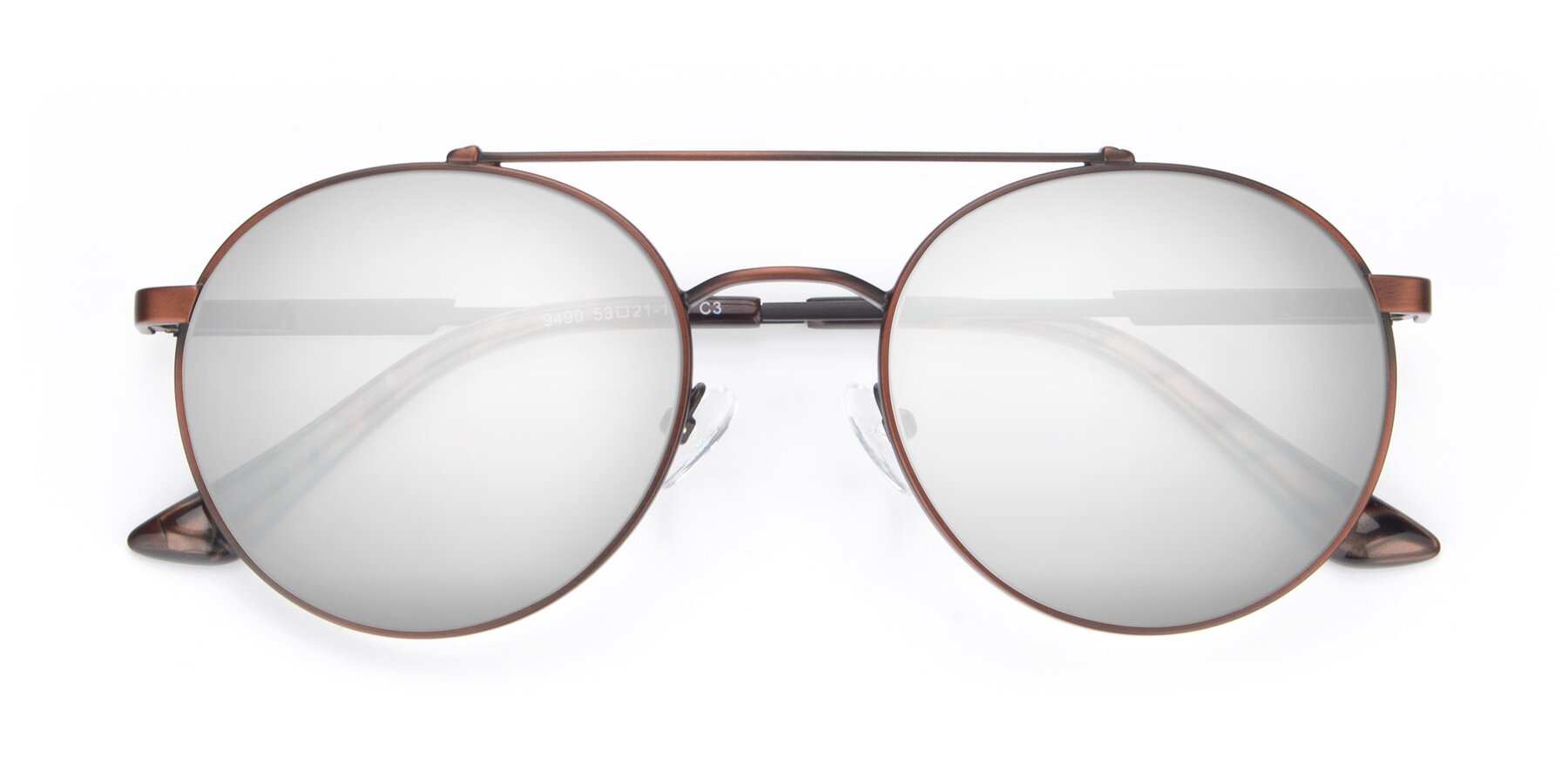 Folded Front of 9490 in Antique Brown with Silver Mirrored Lenses