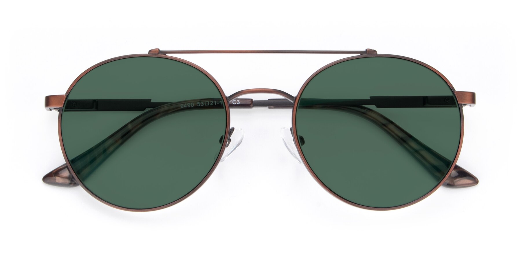 Folded Front of 9490 in Antique Brown with Green Polarized Lenses