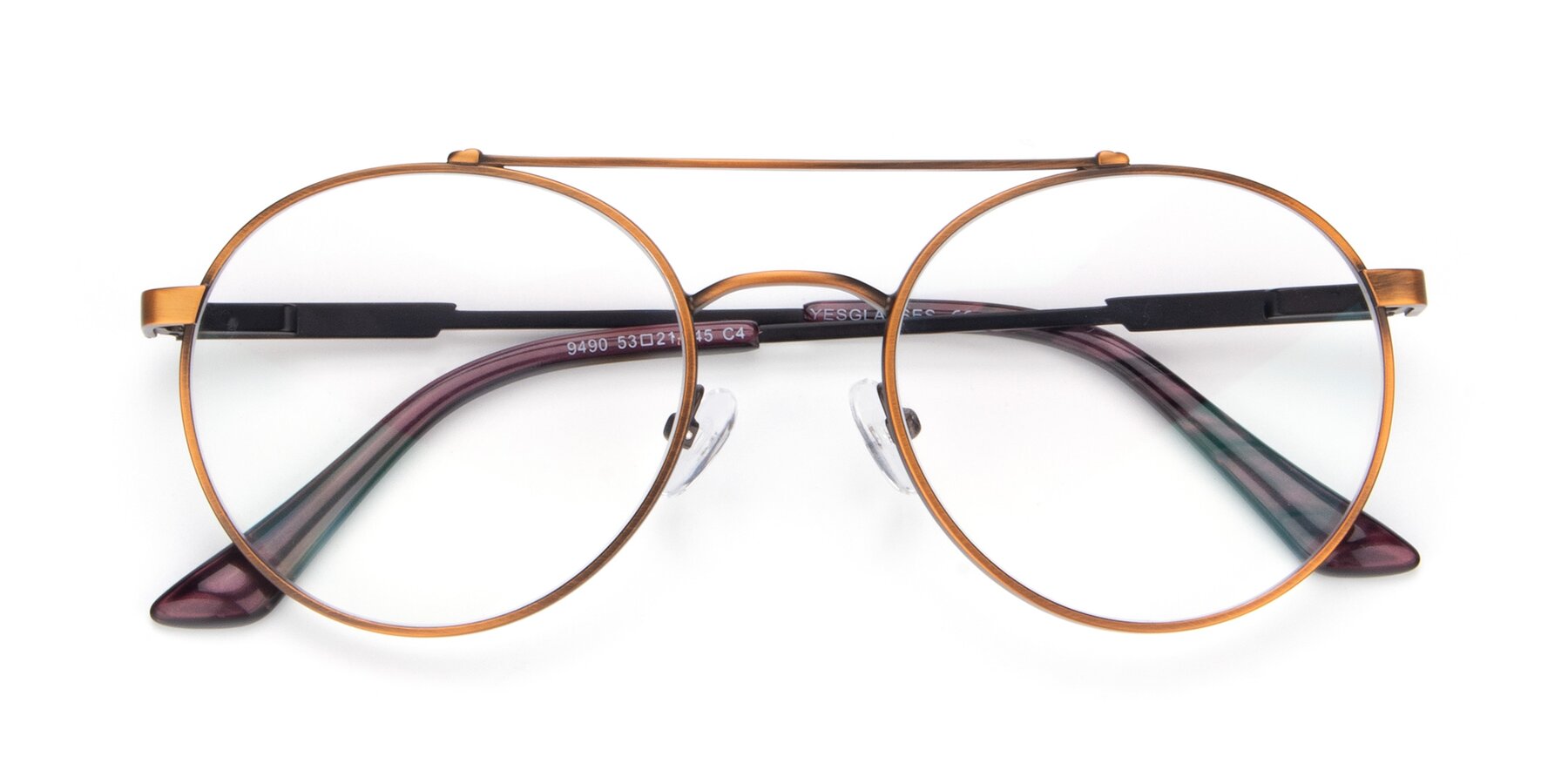 Folded Front of 9490 in Antique Bronze with Clear Reading Eyeglass Lenses