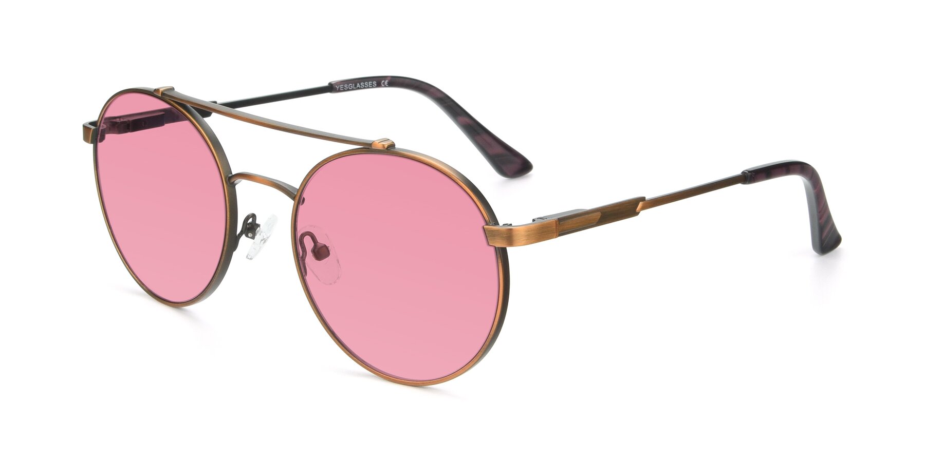 Angle of 9490 in Antique Bronze with Pink Tinted Lenses