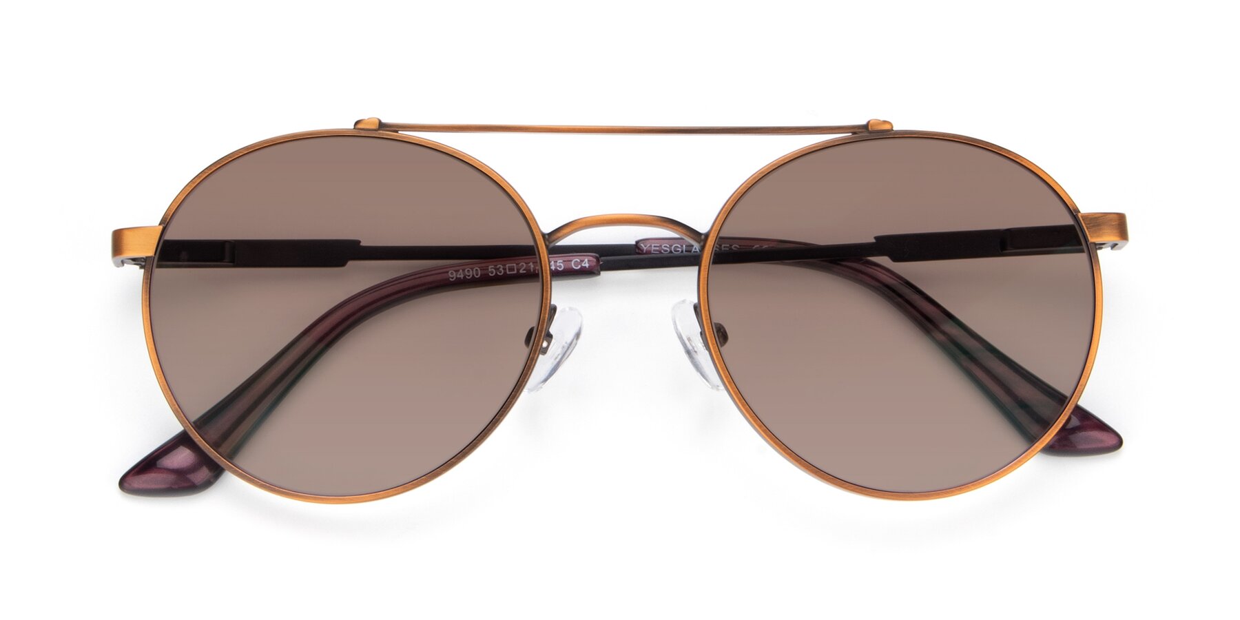 Folded Front of 9490 in Antique Bronze with Medium Brown Tinted Lenses