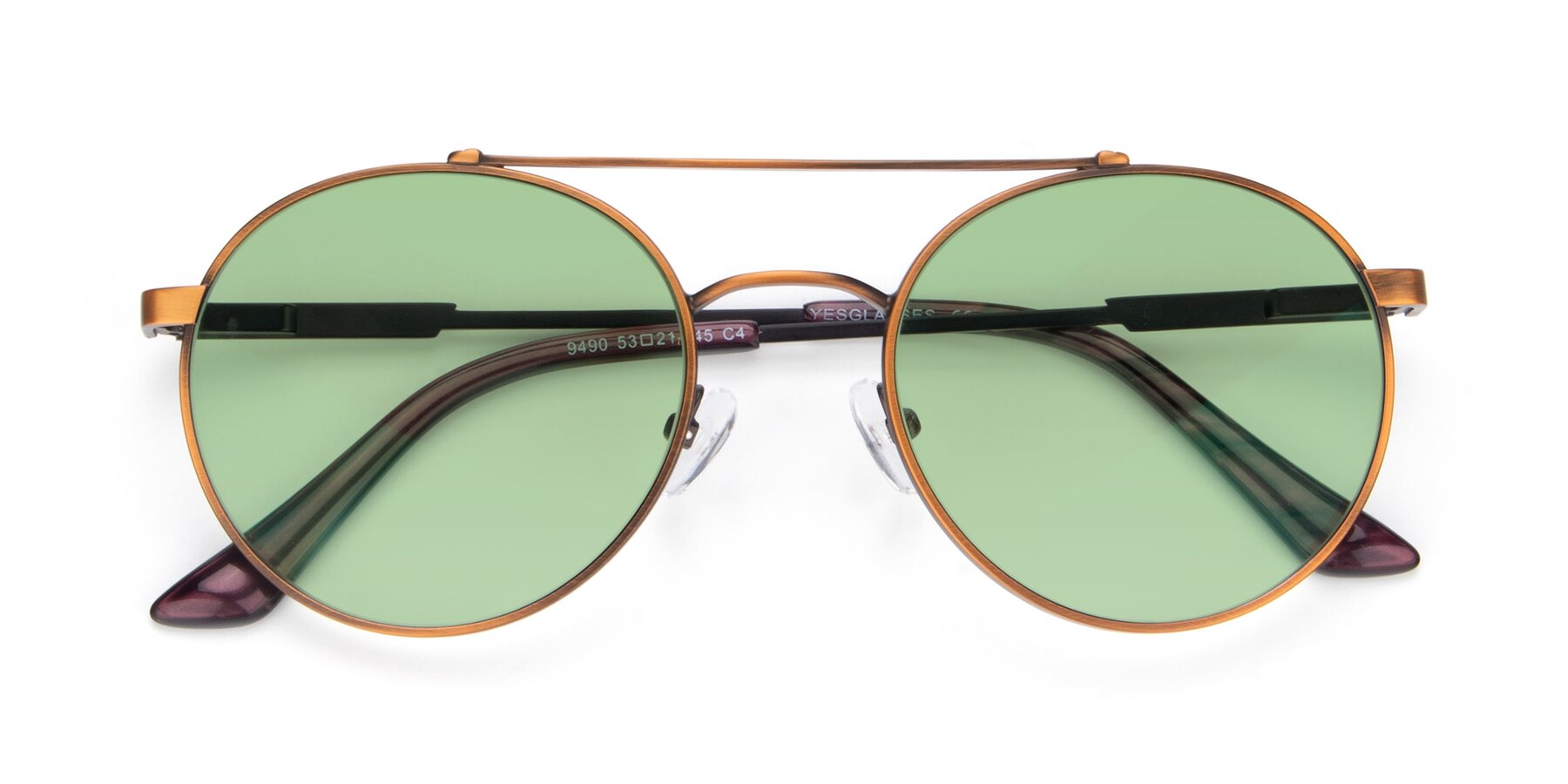 Folded Front of 9490 in Antique Bronze with Medium Green Tinted Lenses