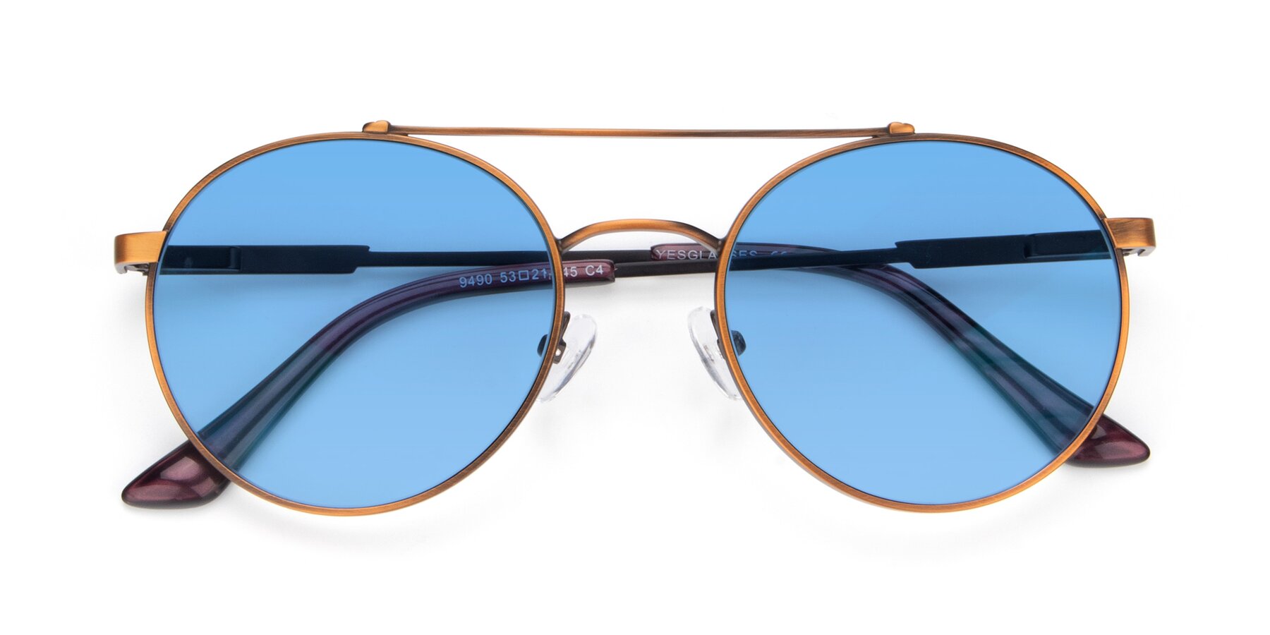 Folded Front of 9490 in Antique Bronze with Medium Blue Tinted Lenses