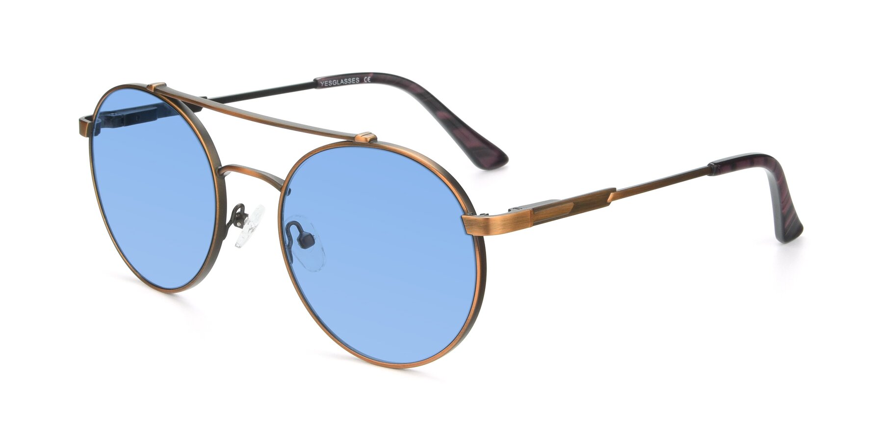 Angle of 9490 in Antique Bronze with Medium Blue Tinted Lenses