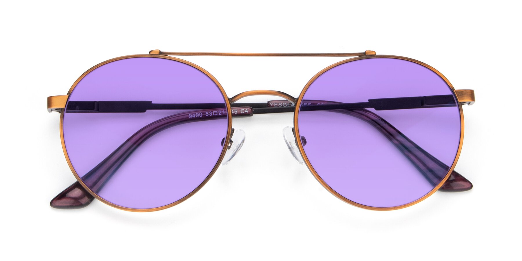 Folded Front of 9490 in Antique Bronze with Medium Purple Tinted Lenses