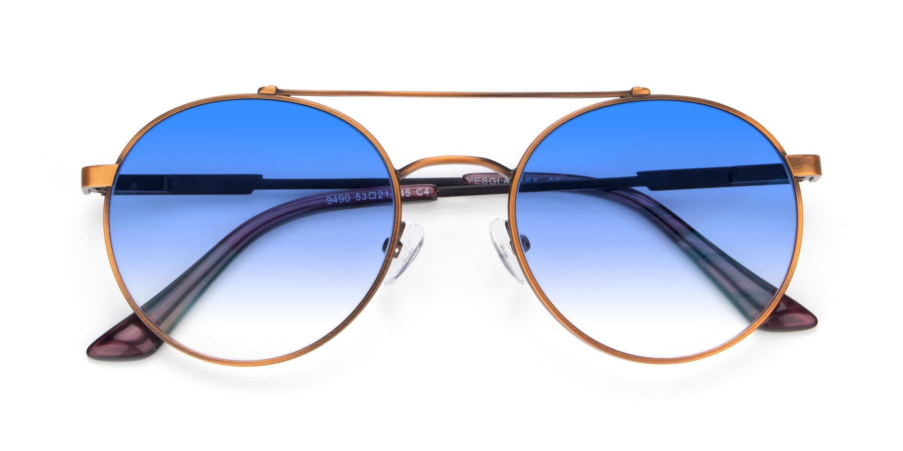 Folded Front of 9490 in Antique Bronze with Blue Gradient Lenses