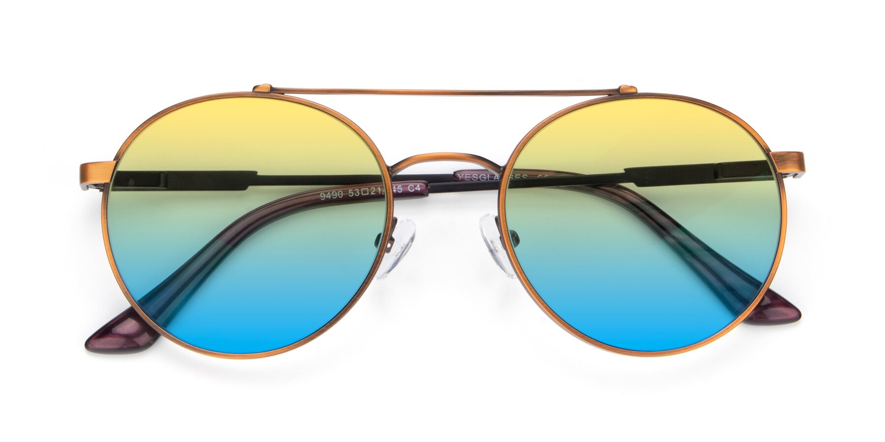 Folded Front of 9490 in Antique Bronze with Yellow / Blue Gradient Lenses