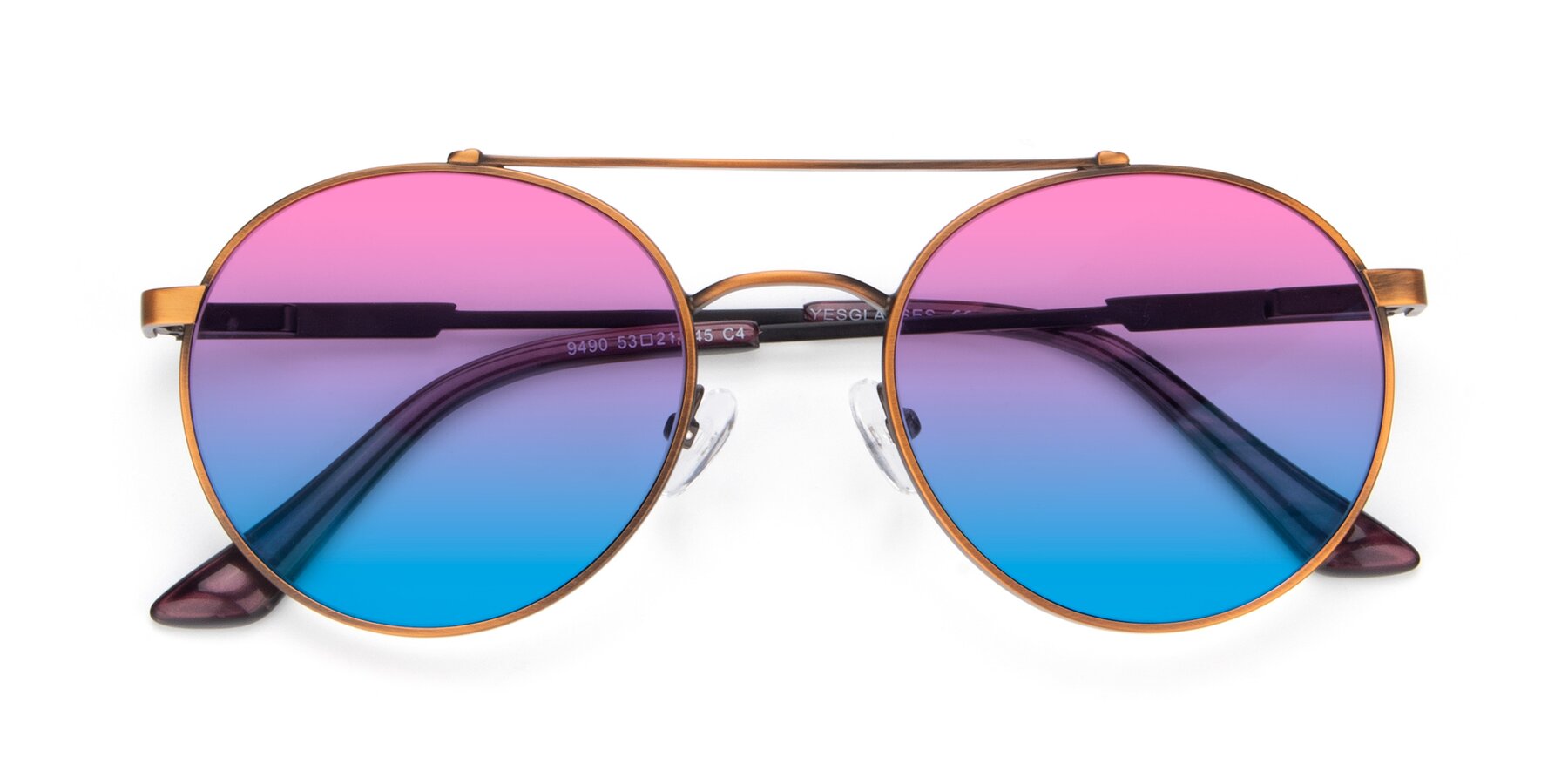 Folded Front of 9490 in Antique Bronze with Pink / Blue Gradient Lenses